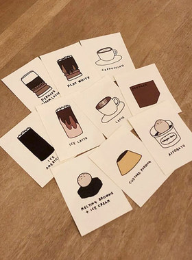 coffee card韩国ins风咖啡店手绘图案卡片套装韩博主拍照道具推