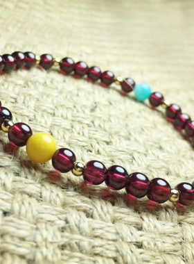 红玛瑙水晶石榴石甜美风单圈手串