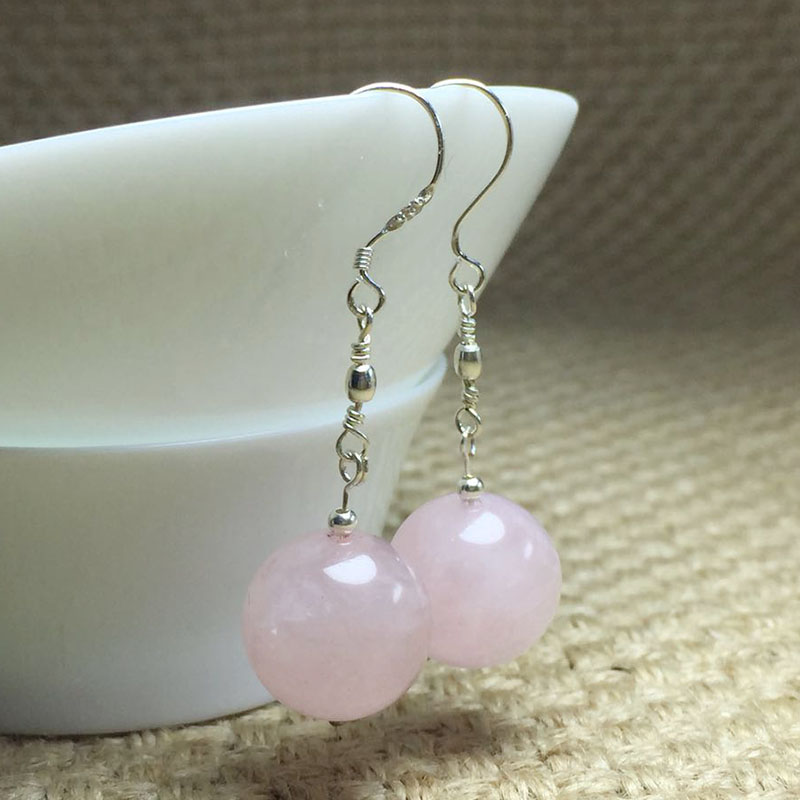 天然粉水晶耳坠天河石蜜蜡青金石925纯银耳饰女款原创手工耳环