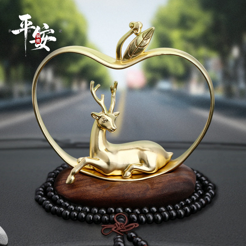 有趣的黄铜鹿车饰小摆件高级一路