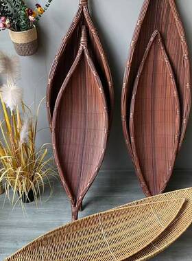 仿藤编船型花篮竹艺船编制柳编插花装饰橱窗展示船形造景酒店道具