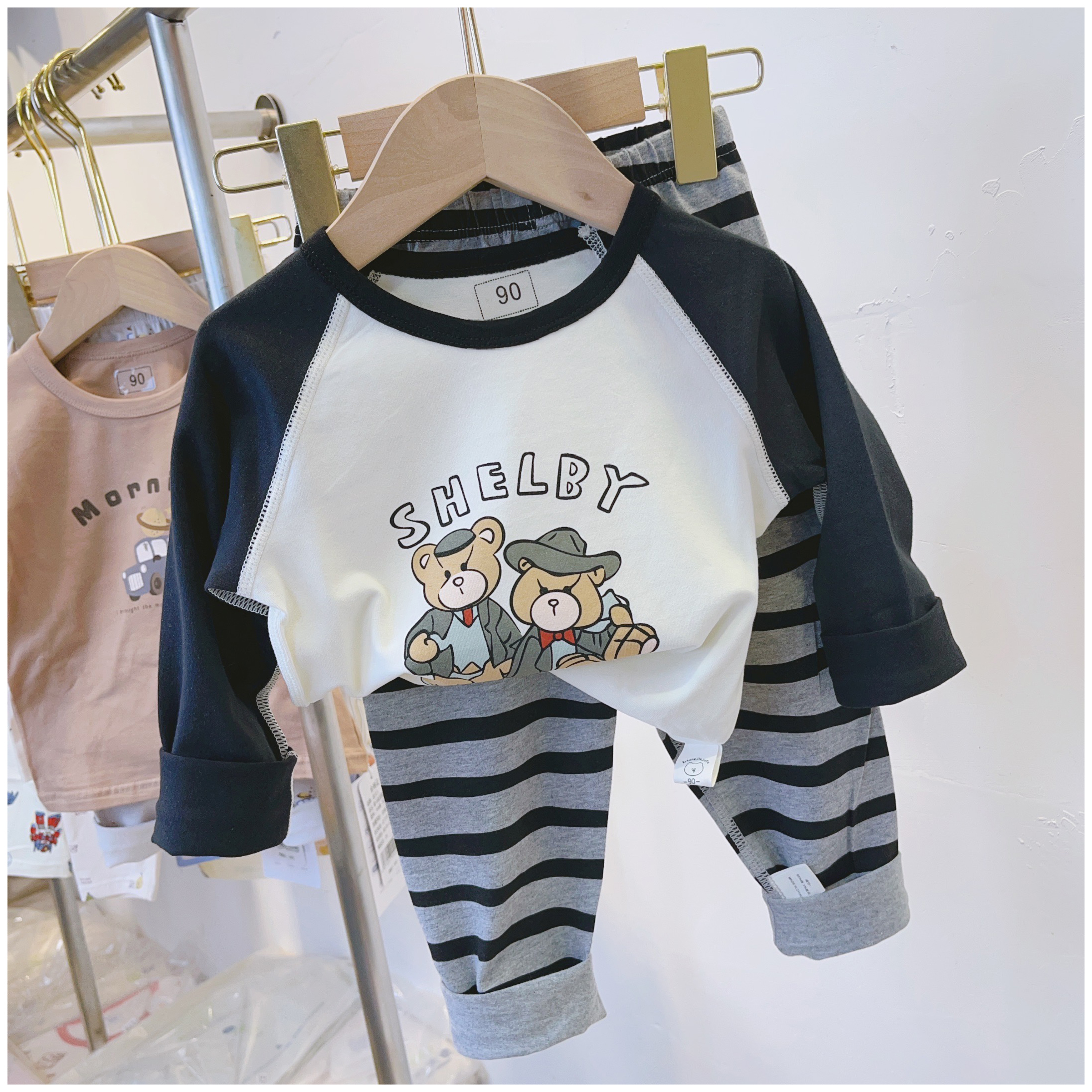 儿童插肩袖韩版家居服莱卡棉睡衣