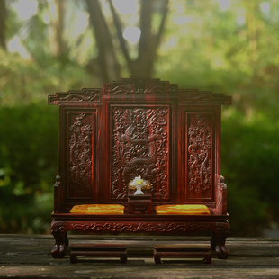 古典娃娃屋微缩红酸枝实木家具模型颐和园复刻慈禧迷你罗汉床摆件