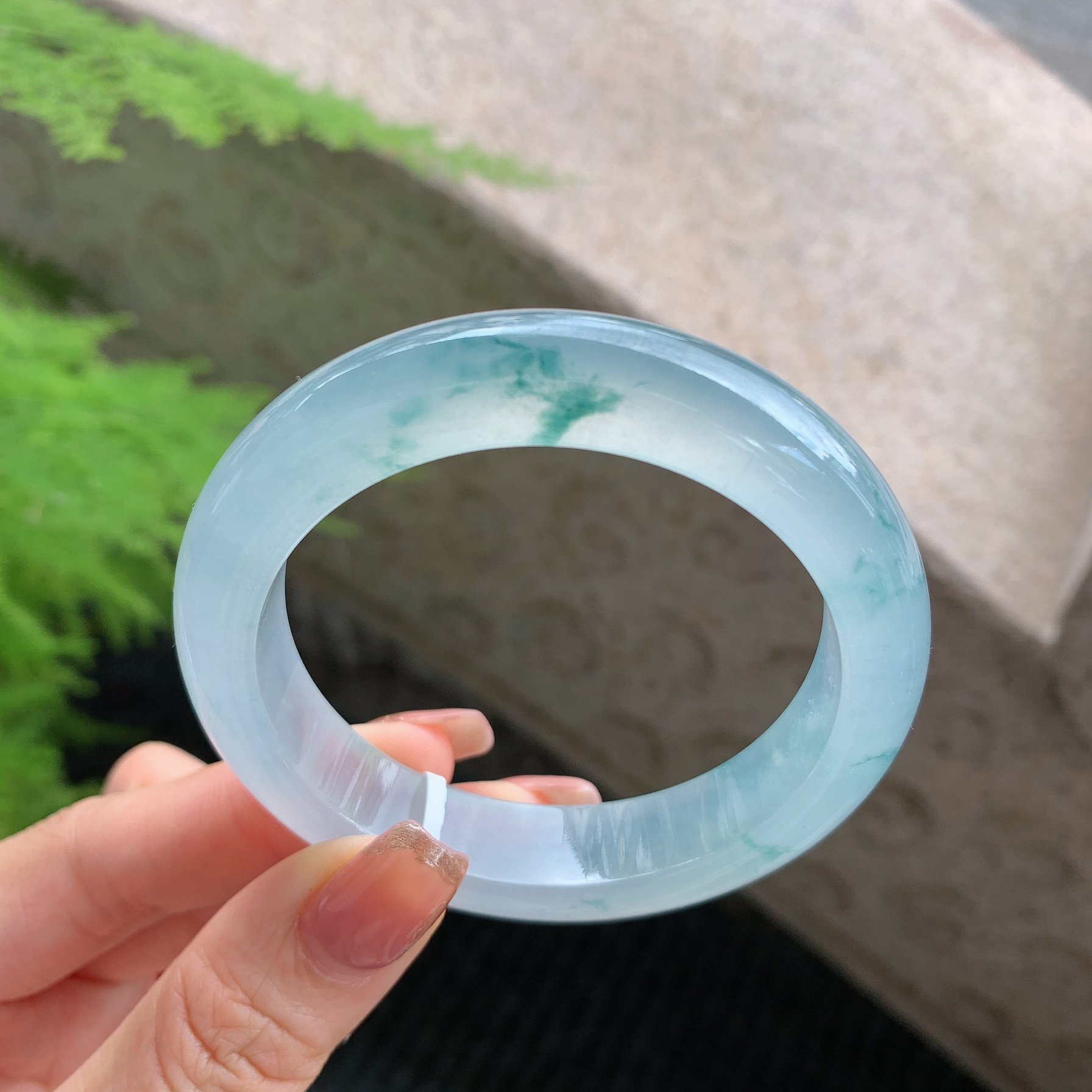 56圈口冰飘花冰种飘花自然光实拍正圈手镯天然缅甸翡翠手镯a货