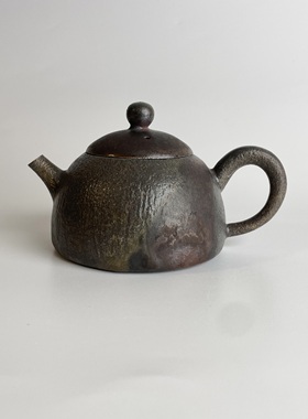 140ml手工柴烧壶陶泥无釉裸烧泡茶单壶景德镇自然落灰5004黑色