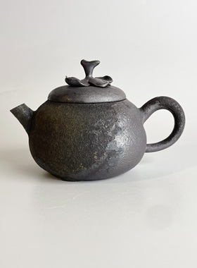 140ml手工柴烧壶红珍珠无釉裸烧泡茶单壶景德镇自然落灰5113黑色