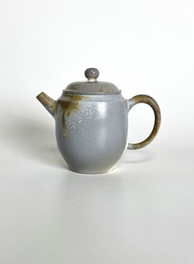 130ml高白泥手工柴烧茶壶蓝灰色泡茶具手工单壶无釉裸烧自然落灰