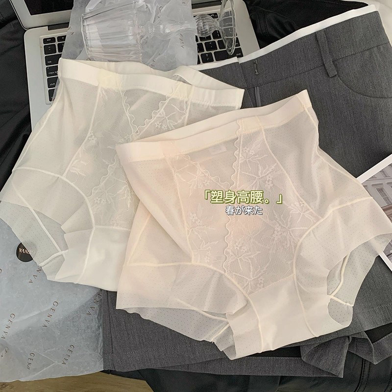 高腰轻收腹透气网孔蕾丝无痕内裤