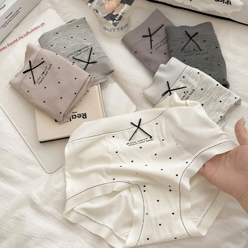 复古波点高腰无痕少女螺纹棉内裤