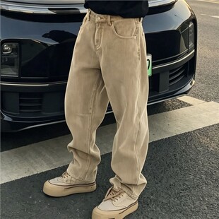 黑色弯刀牛仔裤男式直筒宽松大码休闲裤口青春潮流男生阔腿裤长裤