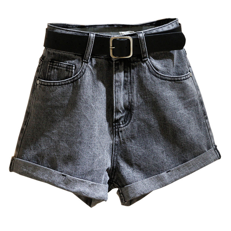 SMOKE GRAY DENIM SHORTS WOMENS 2024 SUMMER NEW KOREAN VERSION LOOSE AND THIN ROLLED WIDE LEG VERSATILE A-LINE HOT PANTS