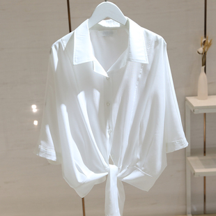 新款 白色衬衫 2023夏季 衬衣 女短袖 宽松显瘦防晒上衣设计感小众中袖