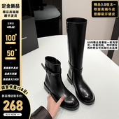 ANN高奢版 过膝长筒靴女2024冬新款 设计感小众黑色显瘦长靴