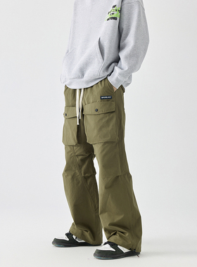 MPUX联名大口袋宽松阔腿工装休闲裤秋季新款抽绳纯色休闲直筒裤