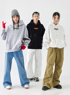 MPUX联名无定义喷墨涂鸦印花连帽卫衣潮牌休闲秋季新款男女上衣