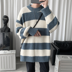 20 / winter men's trendy loose classic wide stripe Pullover Sweater for men