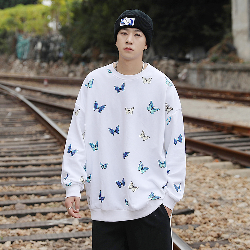 Spring men's loose round neck printed Pullover