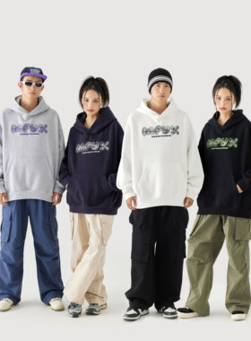 MPUX联名不规则线条LOGO卫衣肌理发泡字母印花秋季新款潮牌上衣