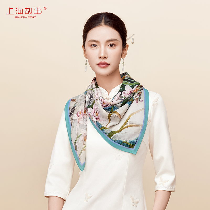 上海故事双绉真丝大方巾女
