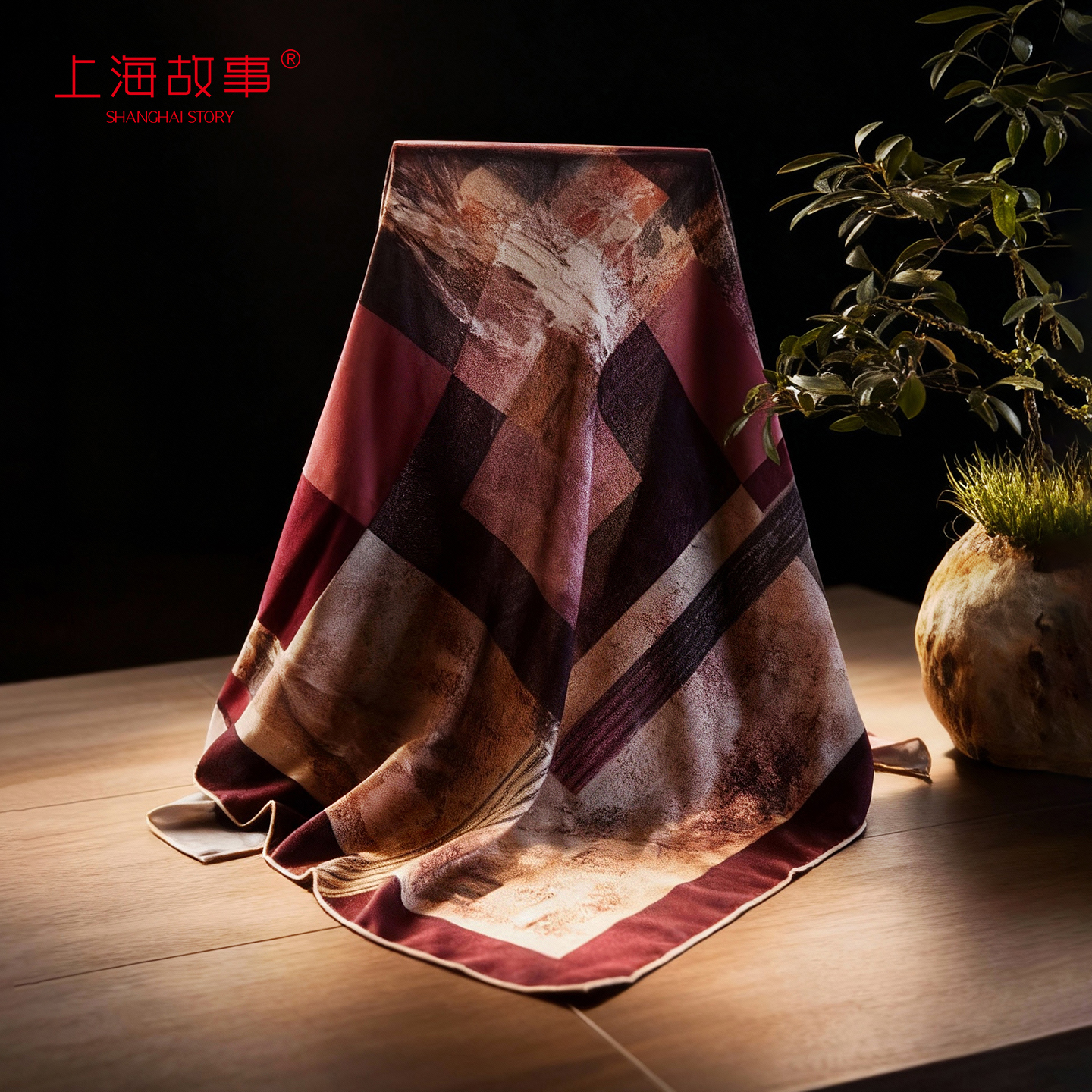 上海故事丝毛印花大方巾专柜同款
