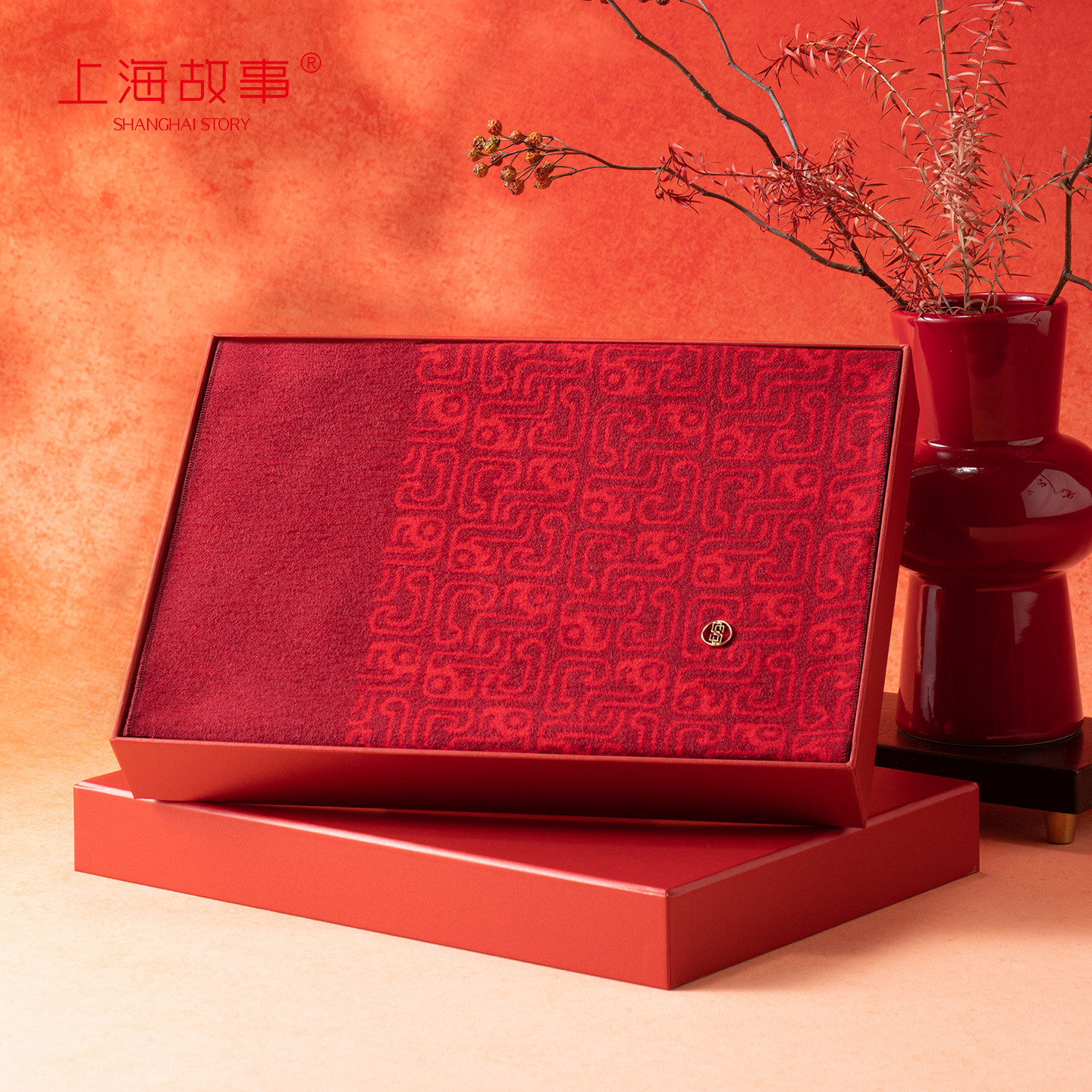 【专柜同款】上海故事秋冬真丝拉绒桑蚕丝加厚保暖围巾礼盒送长辈