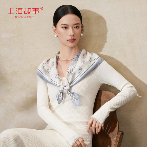 上海故事春夏专柜同款真丝丝巾
