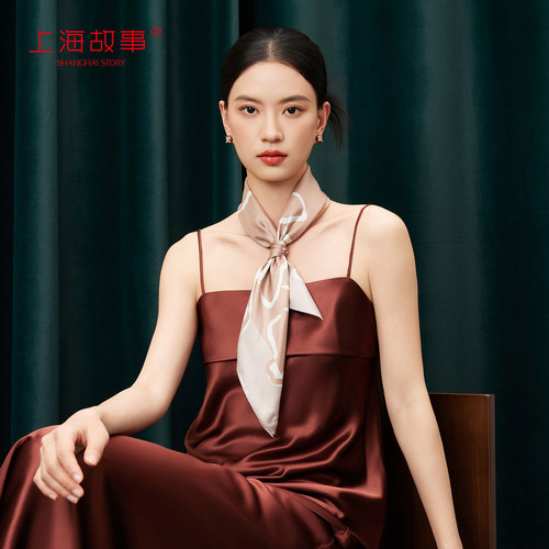 上海故事双面印花真丝中方巾