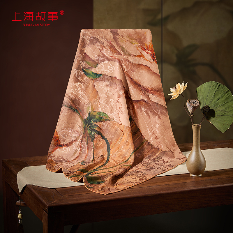 上海故事真丝香云纱大方巾女