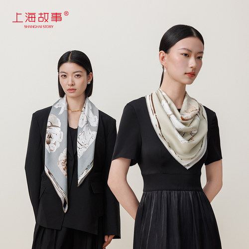 上海故事意罗绸真丝大方巾女