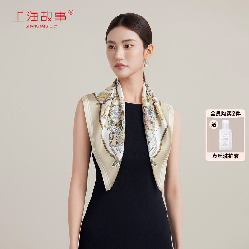 上海故事春夏桑蚕丝真丝印花方巾图片