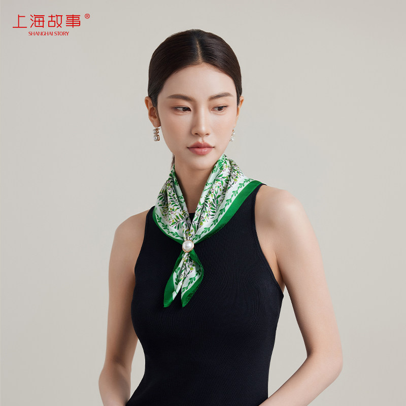 上海故事秋冬真丝小方巾女