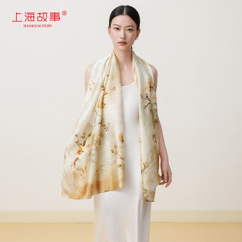 上海故事春夏印花披肩长巾女