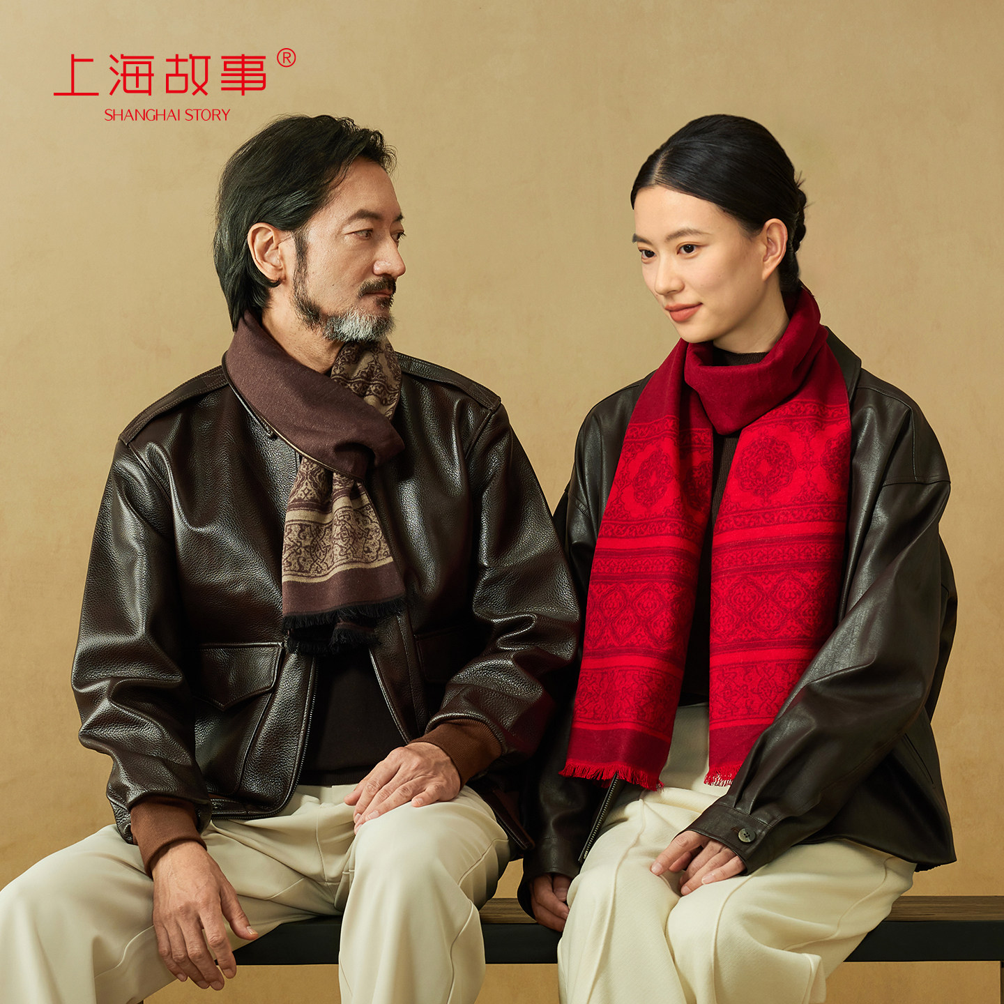 【专柜同款】上海故事秋冬季真丝拉绒桑蚕丝围巾男女同款礼盒装