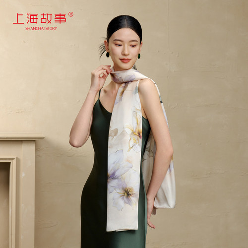上海故事真丝披肩长巾女
