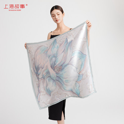 上海故事真丝印花大方巾女