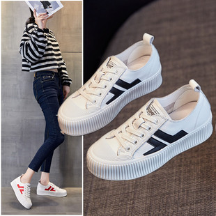 头层牛皮小白鞋女2024春季新款百搭平底板鞋圆头松糕底学生休闲鞋