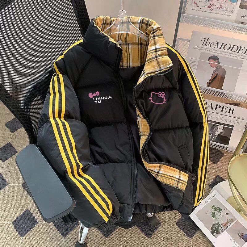 秋冬款棉服棉袄加厚面包服条纹三条杠中大童凯蒂猫印花厚款ins风