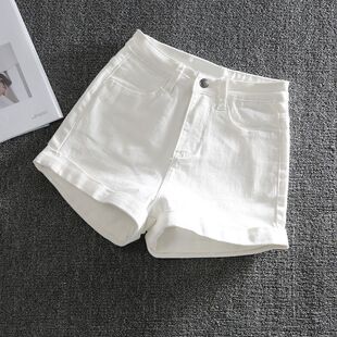 儿童白色牛仔短裤女夏2026新款中腰修身显瘦弹力紧身裤热裤超短裤