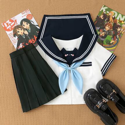 小猫jk制服水手服套装可爱蓝色领结短袖黑色百褶裙学院女童夏季女