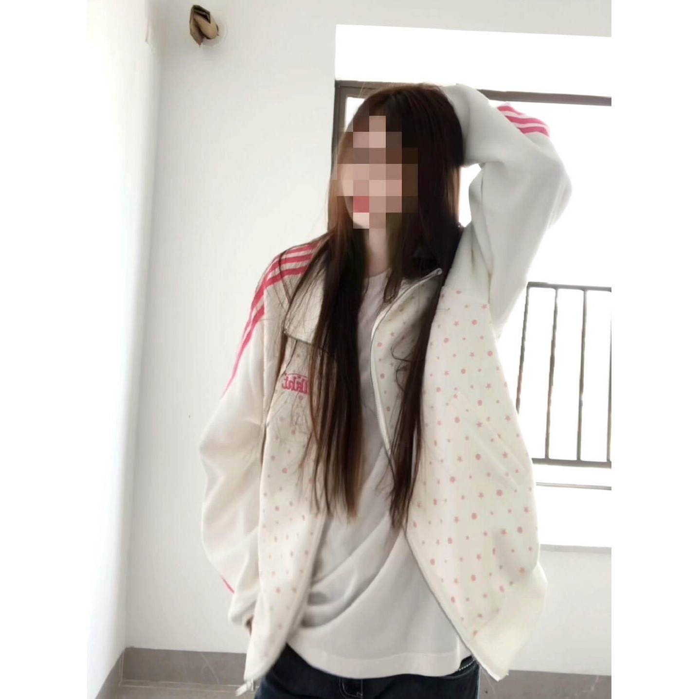 美式星星童装立领拉链外套女春秋学院风宽松休闲运动儿童白色外套