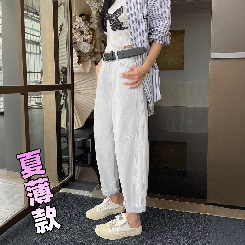 夏季薄款高腰阔腿九分牛仔裤女