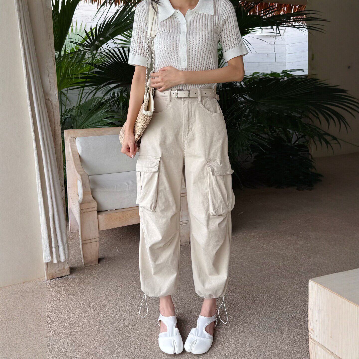 夏季卡其高腰薄款束脚工装裤女