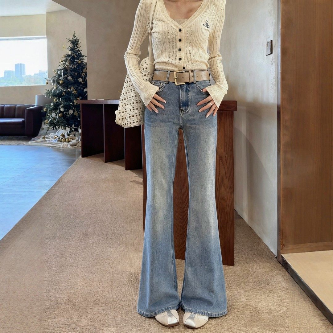 春季新款浅蓝色微喇牛仔裤女高腰显瘦高个子修身长裤子喇叭拖地裤,女装/女士精品,牛仔裤,淘宝优惠券,粉丝福利购,淘宝优惠卷