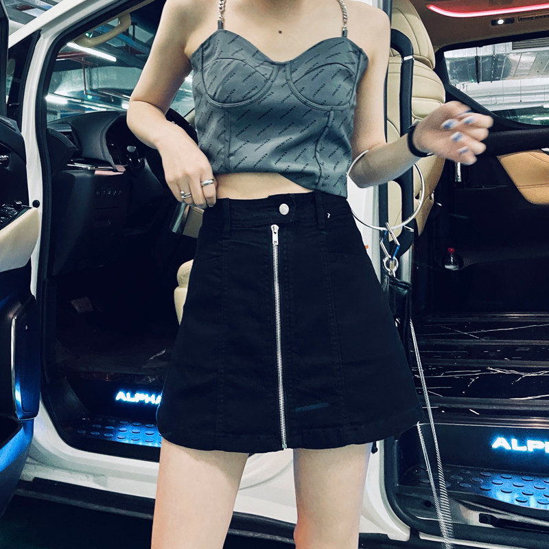 夏季新款黑色牛仔短裤裙女短裤高腰阔腿显瘦半身裙短裙假两件裤裙