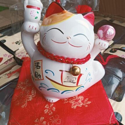 金石工坊柜子装饰摆件开运躺猫幸福猫 招财猫小摆件4寸陶瓷存钱罐
