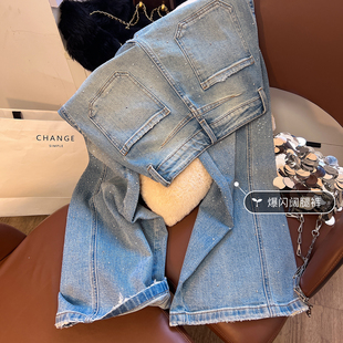 漫天星爆闪亮晶晶阔腿牛仔裤女2026春季新款高腰显瘦直筒阔腿长裤