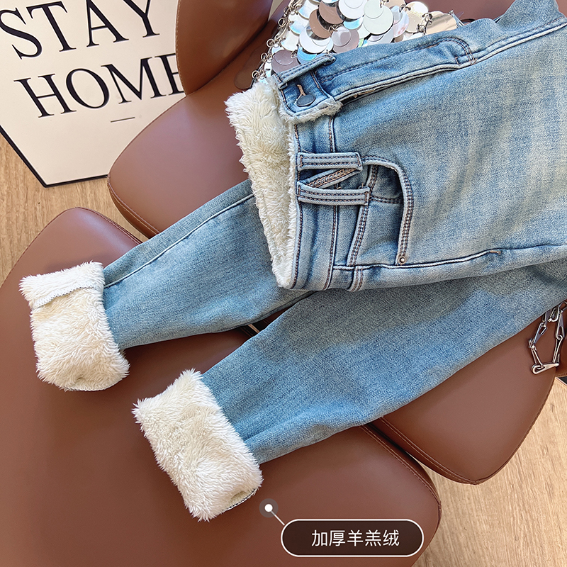 小脚裤九分加厚棉弹牛仔2024