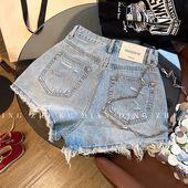 女夏季 新款 显瘦百搭辣妹热裤 毛边破洞牛仔短裤 潮2025年洋气裤 子