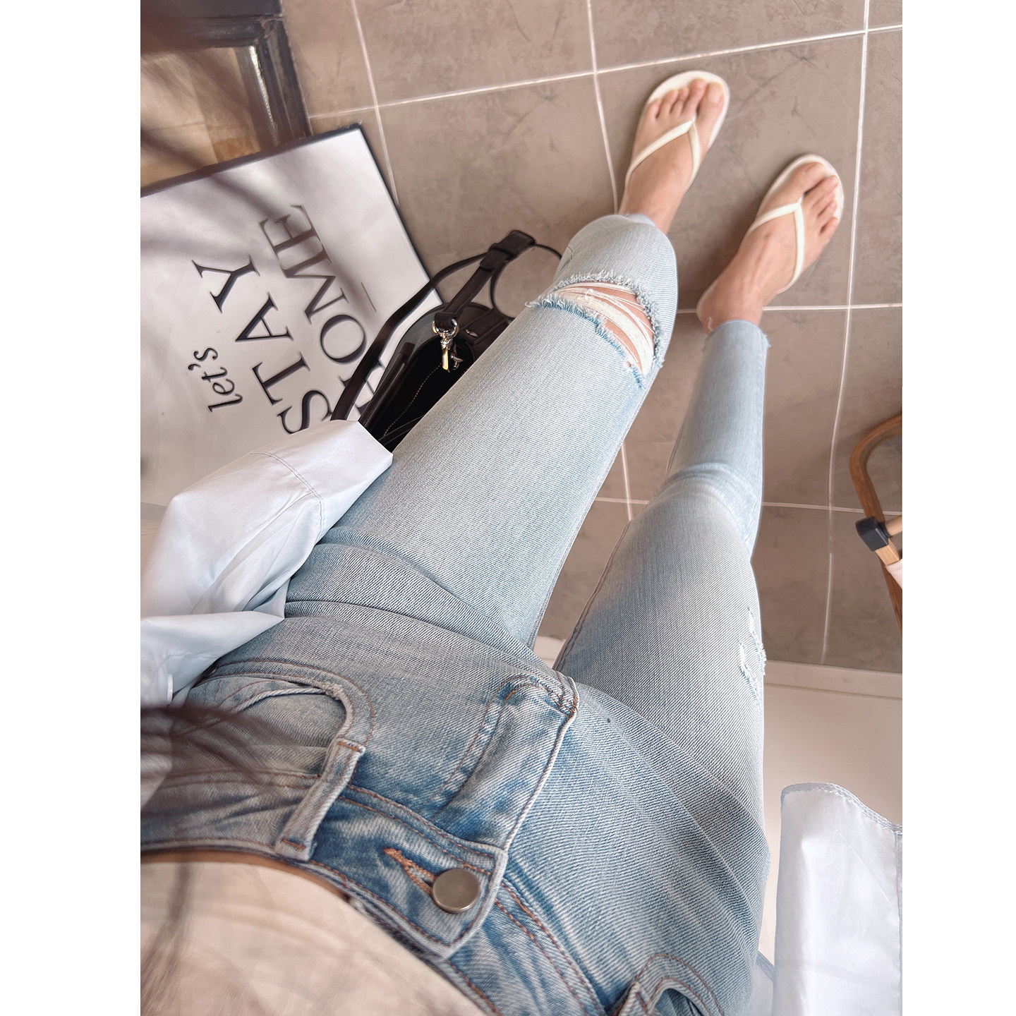 巨显瘦！春季新款高腰破洞小脚牛仔裤女修身显瘦九分铅笔裤子潮,女装/女士精品,牛仔裤,淘宝优惠券,粉丝福利购,淘宝优惠卷