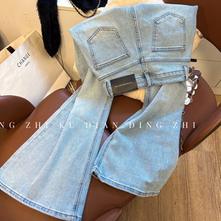 不贴腿微喇牛仔裤女2026春季新款高腰宽松直筒微喇裤子潮拖地裤子